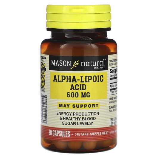 Основное фото товара Alpha-Lipoic Acid 600 mg, Альфа-липоевая кислота 600 мг, 30 капсу