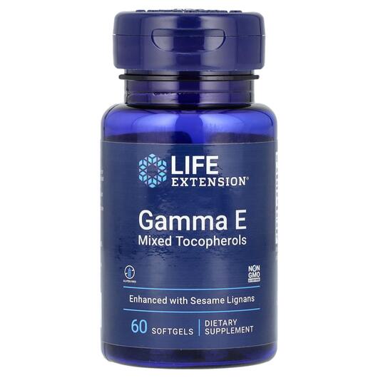 Основное фото товара Витамин E D-альфа-токоферол, Gamma E Mixed Tocopherols, 60 капсул