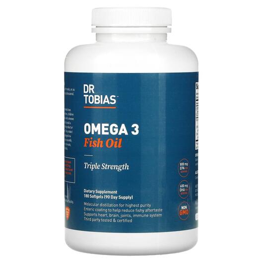 Основне фото товара Dr Tobias, Omega 3 Fish Oil Triple Strength, ДГК, 180 капсул