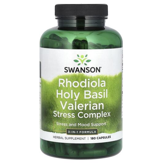 Основное фото товара Rhodiola Holy Basil Valerian Stress, Поддержка стресса, 180 капсу