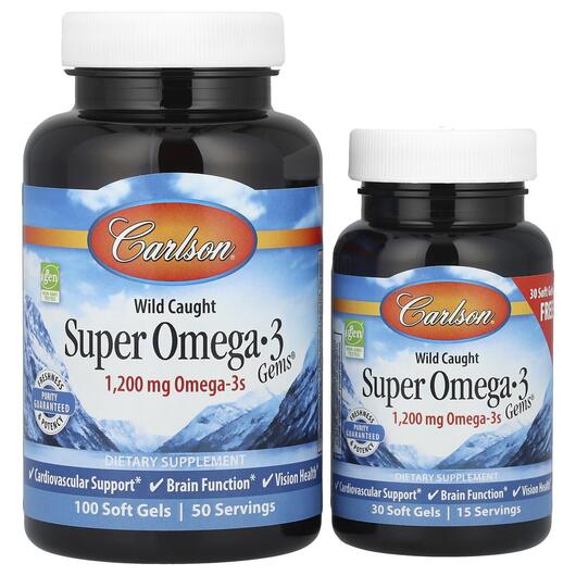 Основное фото товара Омега-3 1200 мг, Wild Caught Super Omega-3, 100 + 30 капсул