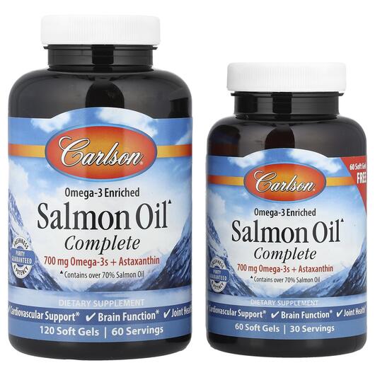 Основное фото товара Масло дикого лосося, Norwegian Salmon Oil Complete 120, 60 капсул