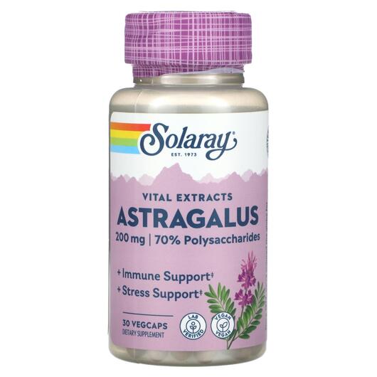 Основное фото товара Solaray, Астрагал, Vital Extracts Astragalus 200 mg, 30 капсул