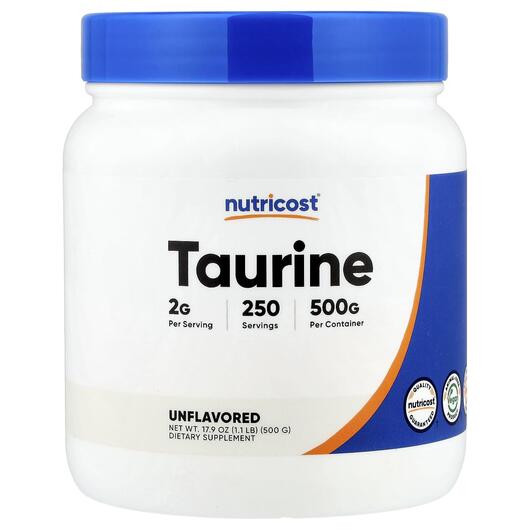 Основное фото товара Nutricost, L-Таурин, Taurine Unflavored, 500 г