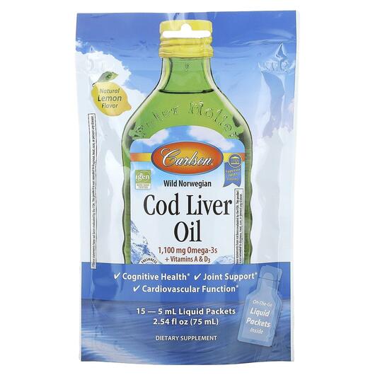 Основное фото товара Cod Liver Oil Packets Lemon, Масло печени трески, 15 Liquid Packe