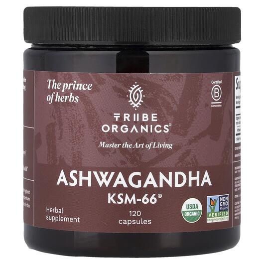 Основное фото товара Tribe Organics, Ашваганда, Ashwagandha KSM-66, 120 капсул