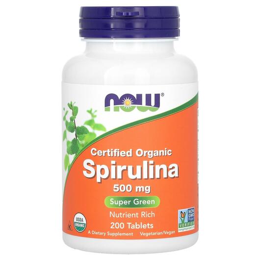 Основное фото товара NOW, Спирулина 500 мг, Spirulina 500 mg, 200 таблеток
