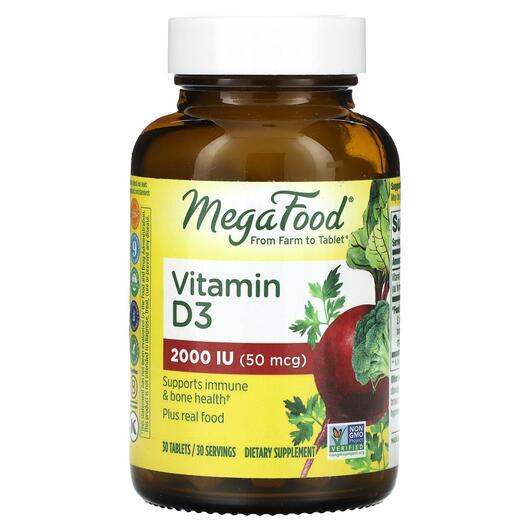 Основне фото товара MegaFood, Vitamin D3 2000 IU 50 mcg, Вітамін D3, 30 таблеток