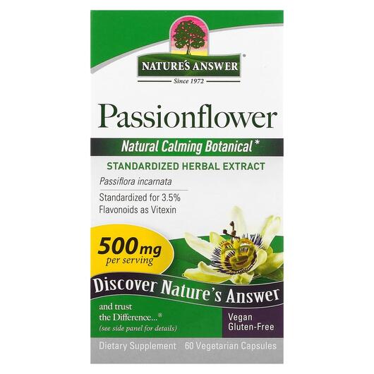 Основное фото товара Nature's Answer, Пассифлора 500 мг, Passionflower, 60 капсул