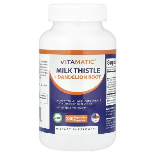 Основное фото товара Vitamatic, Расторопша, Milk Thistle + Dandelion Root, 180 капсул