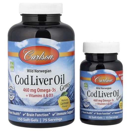 Основное фото товара Wild Norwegian Cod Liver Oil Gems Lemon, Масло печени трески, 30 