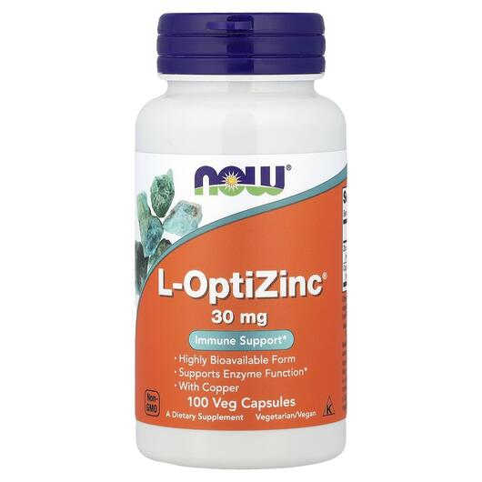 Основне фото товара NOW, L-OptiZinc 30 mg, Цинк 30 мг, 100 капсул