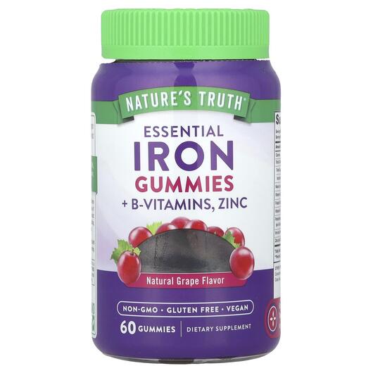 Основное фото товара Железо, Essential Iron + B-Vitamins Zinc, 60 конфет