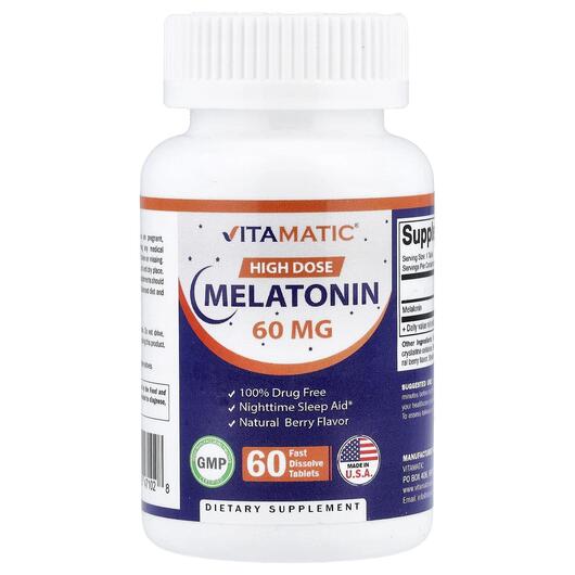 Основное фото товара Мелатонин, High Dose Melatonin Natural Berry 60 mg, 60 таблеток