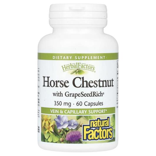 Основное фото товара Конский каштан 350 мг, Horse Chestnut 350 mg, 60 капсул