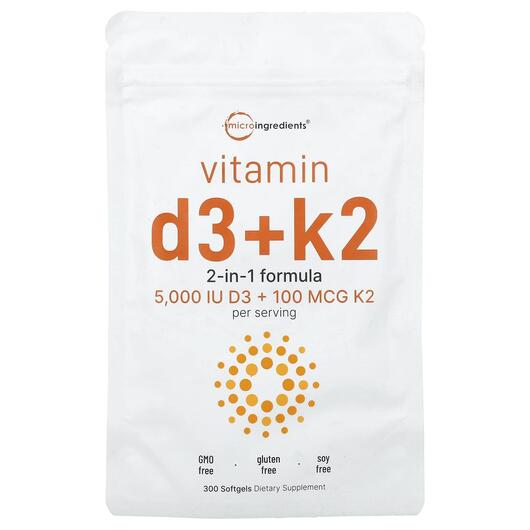 Основное фото товара Micro Ingredients, Витамины D3 + K2, Vitamin D3 + K2, 300 капсул