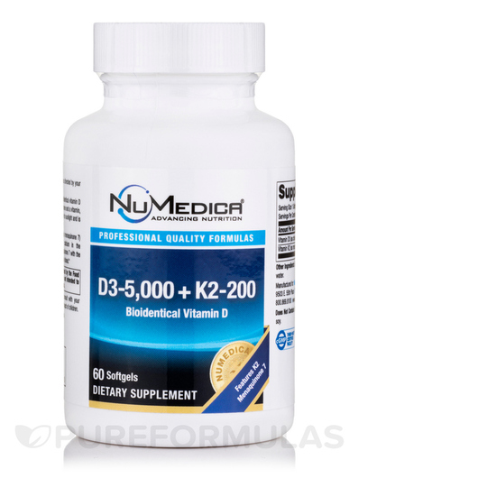 Основное фото товара NuMedica, Витамины D3 + K2, D3-5000 + K2-200, 60 капсул