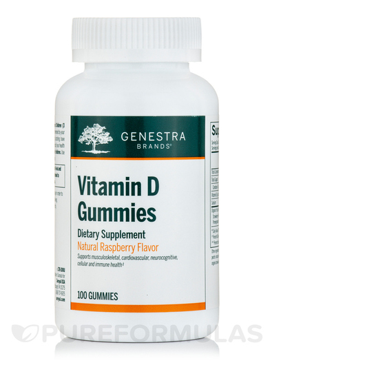 Основне фото товара Genestra, Vitamin D Gummies Raspberry, Вітамін D3, 100 таблеток