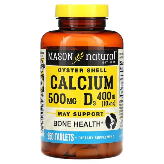 Основное фото товара Mason, Кальций, Oyster Shell Calcium Plus D3, 250 таблеток