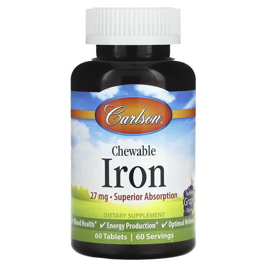Основное фото товара Chewable Iron Natural Grape 27 mg, Жевательное Железо, 60 таблето