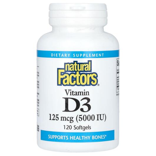 Основное фото товара Vitamin D3 5000, Натуральные Факторы Витамин D3 5000 IU, 120 Soft