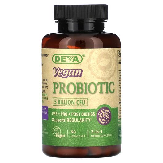 Основное фото товара Deva, Пробиотики, 3-in-1 Vegan Probiotic 5 Billion CFU, 90 капсул