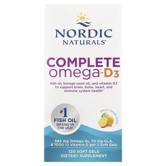 Основне фото товара Complete Omega D3 1000 mg, Омега-3 + D3 Лимон, 120 капсул
