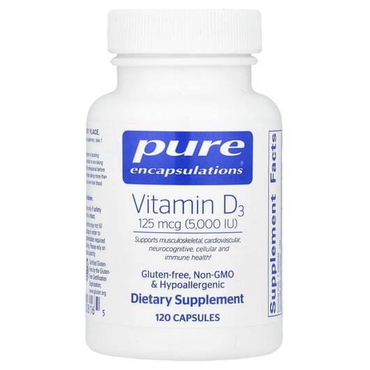 Основне фото товара Vitamin D3 125 mcg 5000 IU, Вітамін D3, 120 капсул