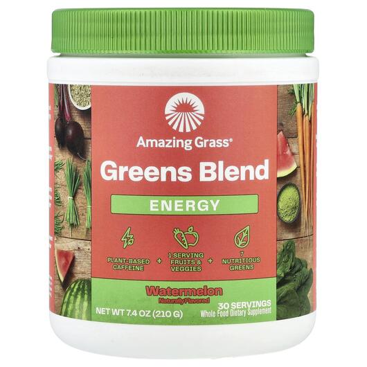 Основное фото товара Amazing Grass, Суперфуд, Green Superfood Energy Watermelon, 210 г