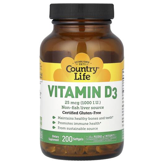Основное фото товара Витамин D3 1000 МЕ, Vitamin D3 1000 IU 200, 200 капсул