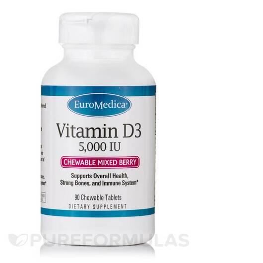 Основне фото товара Vitamin D3 5000 IU Chewable Mixed Berry, Вітамін D3, 90 таблеток