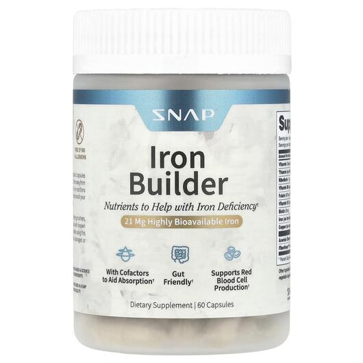 Основное фото товара Snap Supplements, Железо, Iron Builder, 60 капсул