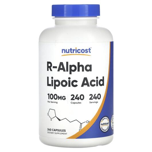 Основное фото товара Nutricost, Альфа-липоевая, R-Alpha Lipoic Acid 100 mg, 240 капсул