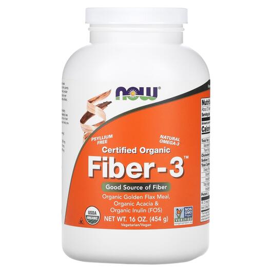 Основное фото товара NOW, Органическая Клетчатка в порошке, Fiber-3 Powder, 454 г