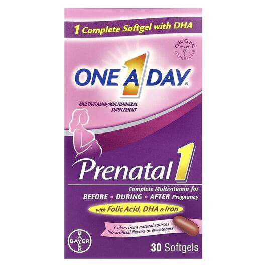 Основне фото товара One-A-Day, Prenatal 1, Вітаміни для вагітних, 30 капсул