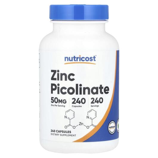 Основное фото товара Nutricost, Цинк Пиколинат, Zinc Picolinate 50 mg, 240 капсул