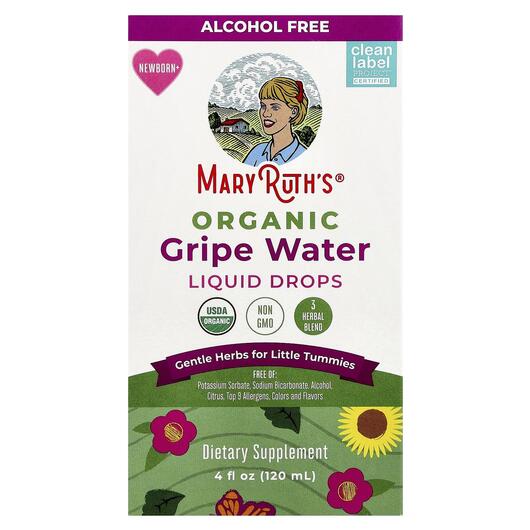 Основное фото товара Organic Gripe Water Liquid Drops Alcohol, Средства от коликов, 12