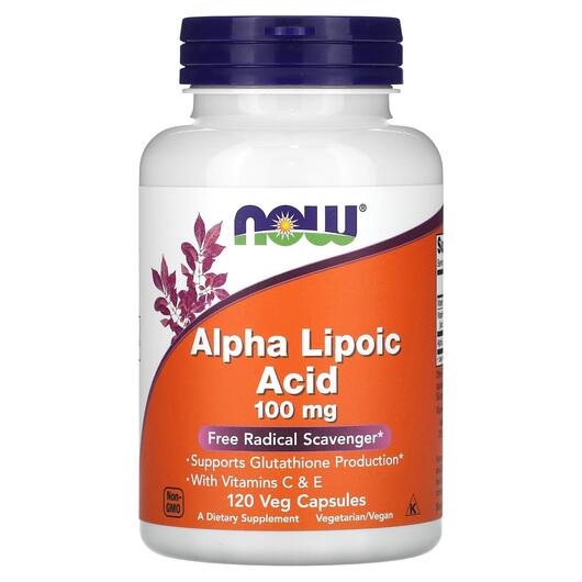 Основное фото товара NOW, Альфа-липоевая кислота 100 мг, Alpha Lipoic Acid, 120 капсул