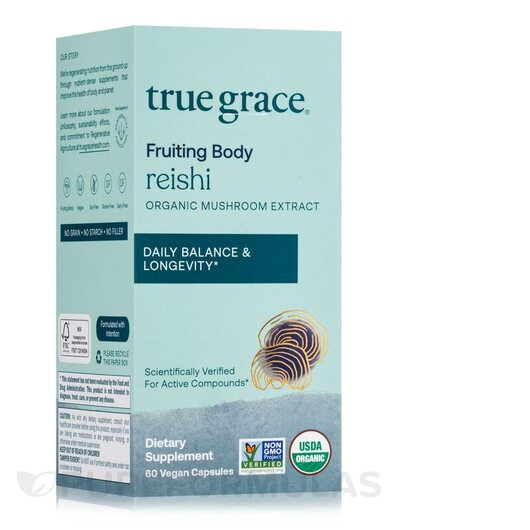 Основне фото товара True Grace, Organic Reishi, Гриби Рейші, 60 капсул