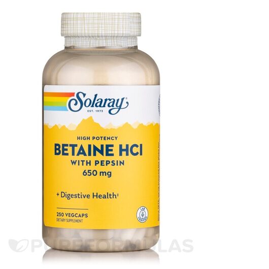 Основне фото товара High Potency HCL with Pepsin 650 mg, Бетаїн Гідрохлорид, 250 капс