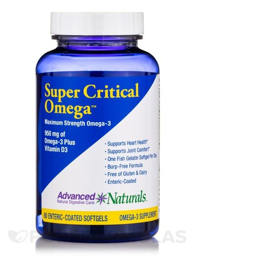 Основное фото товара Омега 3, Super Critical Omega, 60 Enteric Coated Softgels