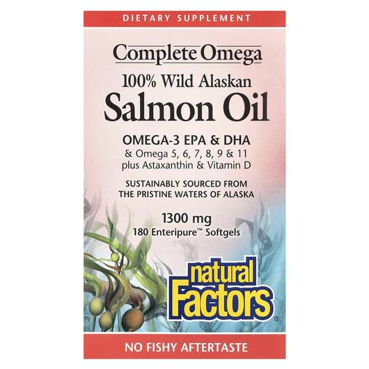Основное фото товара Natural Factors, Масло дикого лосося, Salmon Oil, 180 капсул