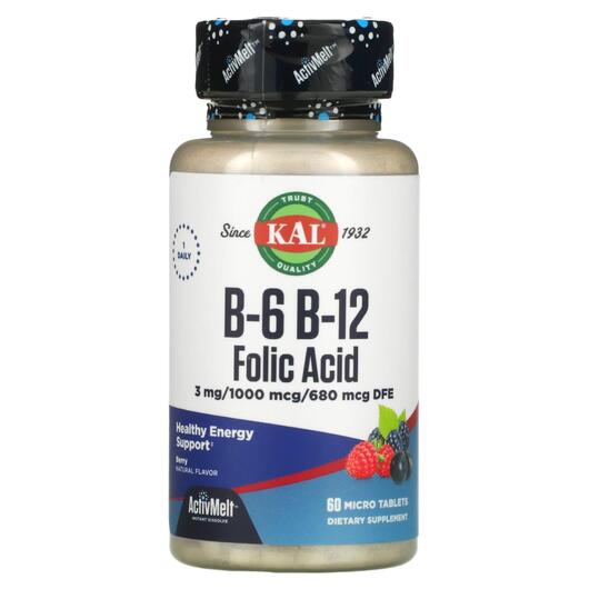 Основное фото товара KAL, B-6 B-12 Фолиевая кислота, B-6 B-12 Folic Acid, 60 таблеток
