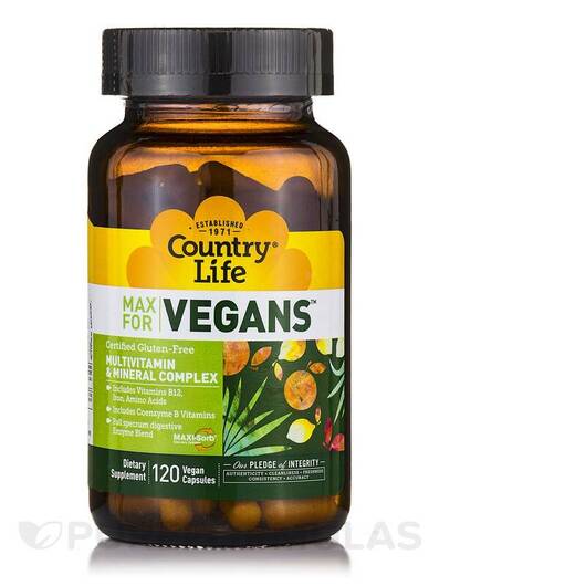 Основное фото товара Country Life, Мультивитамины, MAX for Vegans, 120 капсул