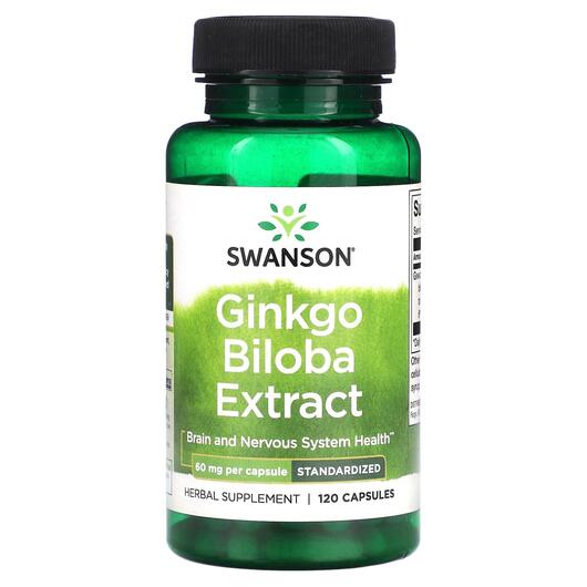 Основное фото товара Swanson, Гинкго Билоба, Ginkgo Biloba Extract 60 mg, 120 капсул