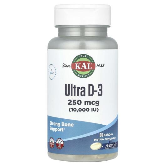 Основное фото товара KAL, Ультра D-3 10000 МЕ, Ultra D-3 250 mcg, 90 капсул