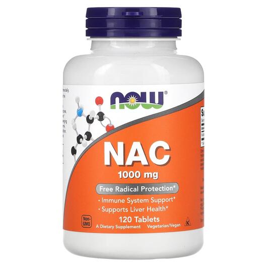Основне фото товара NOW, NAC 1000 mg, NAC N-ацетилцистеїн 1000 мг, 120 таблеток
