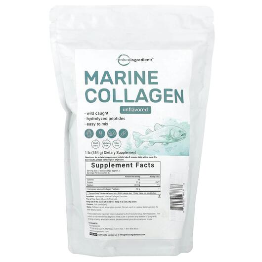 Основное фото товара Micro Ingredients, Коллаген, Marine Collagen Unflavored, 454 г