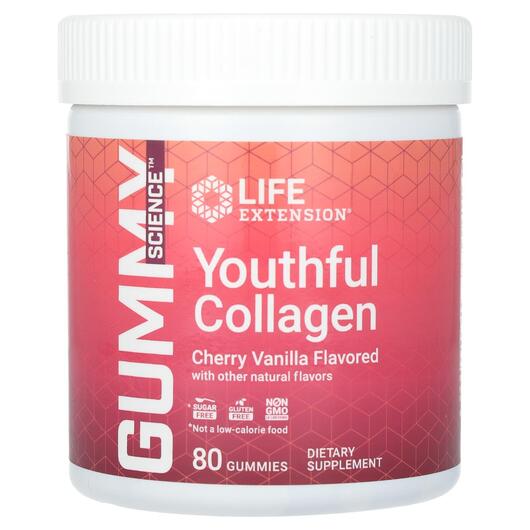 Основне фото товара Life Extension, Youthful Collagen Cherry, Колаген, 80 цукерок