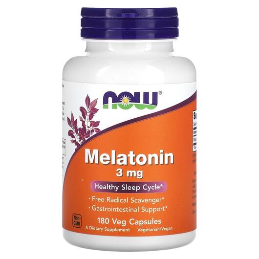 Основное фото товара NOW, Мелатонин 3 мг, Melatonin 3 mg, 180 капсул
